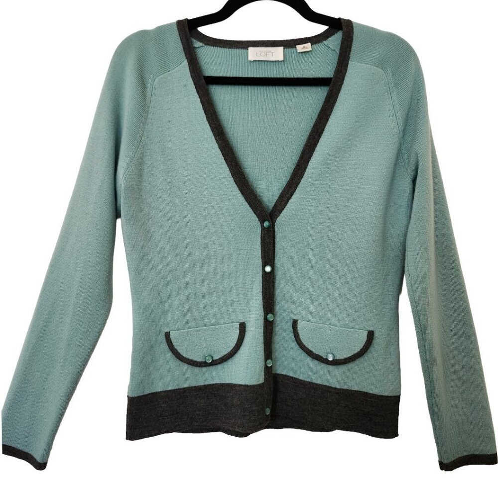 Vintage Ann Taylor LOFT Cashmere Merino Wool Blend Cardigan Sweater Womens Med